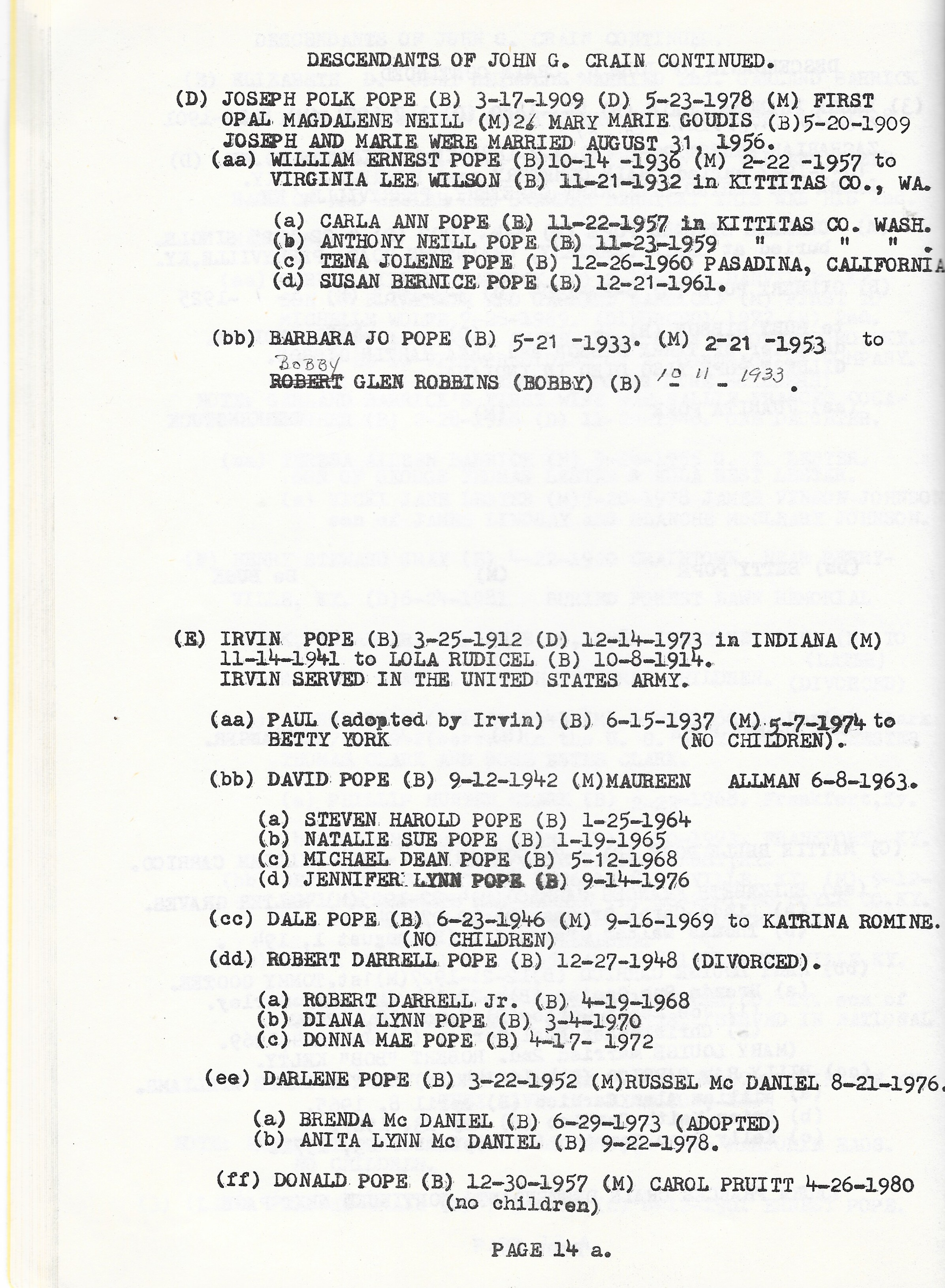 Pope Family Albums / Virginia Wilson Pope Genealogy Research